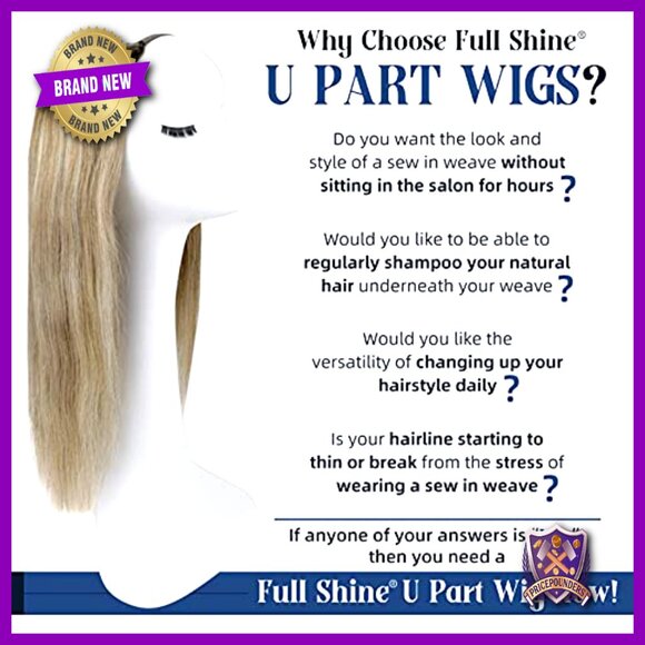 Human Hair U Part Wig 16 Inch Clip In With Combs Adjustable Straps main image 5